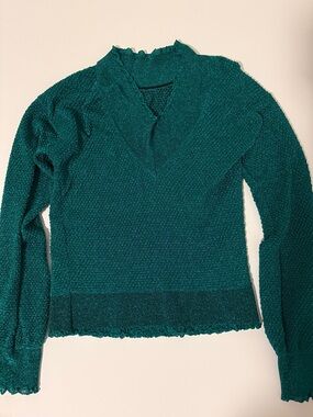 AREA Teal Textured V-Neck Sweater
